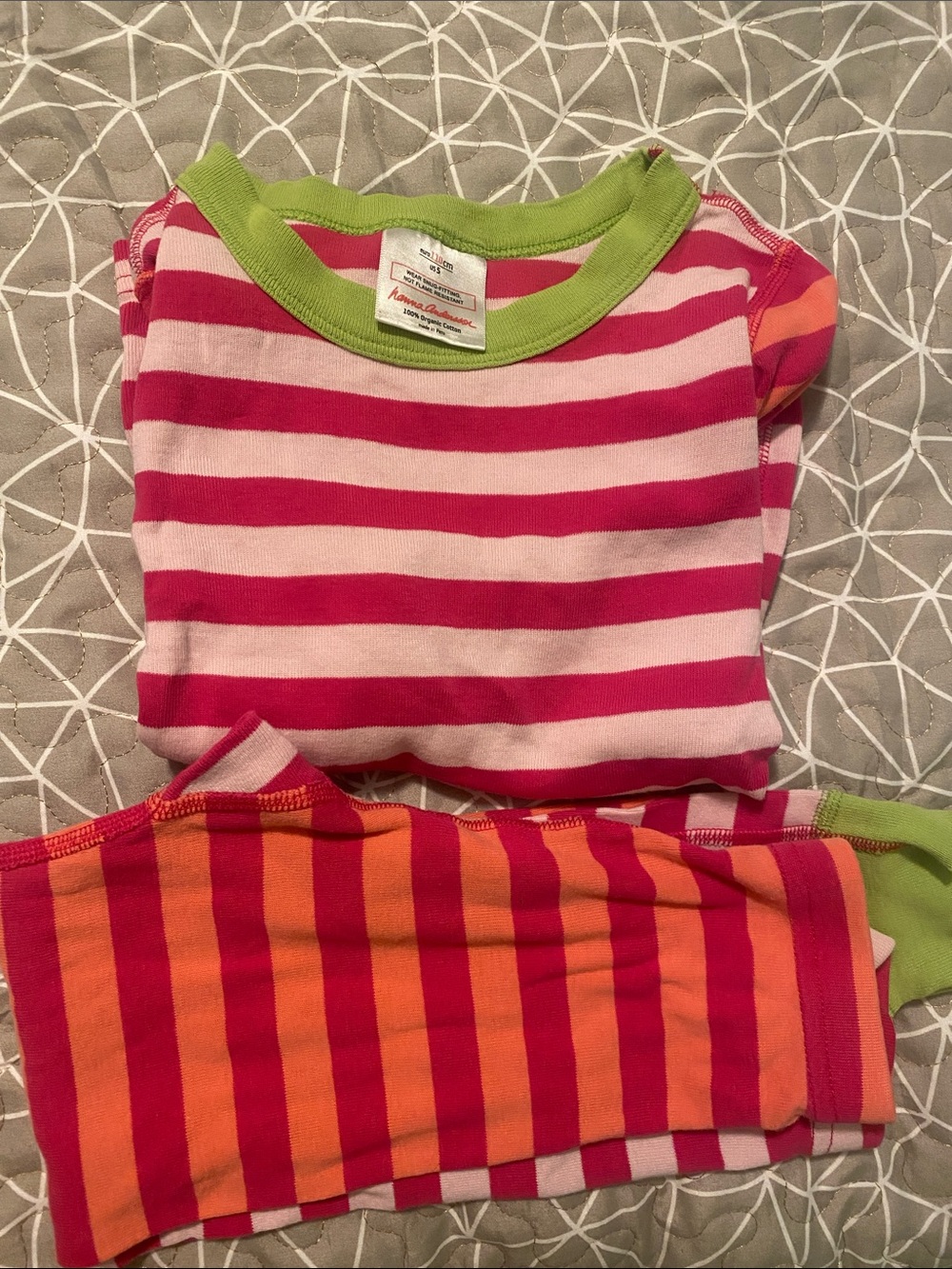 Hanna Andersson Pink & Red Striped Kids Pajama Set with Lime Trim